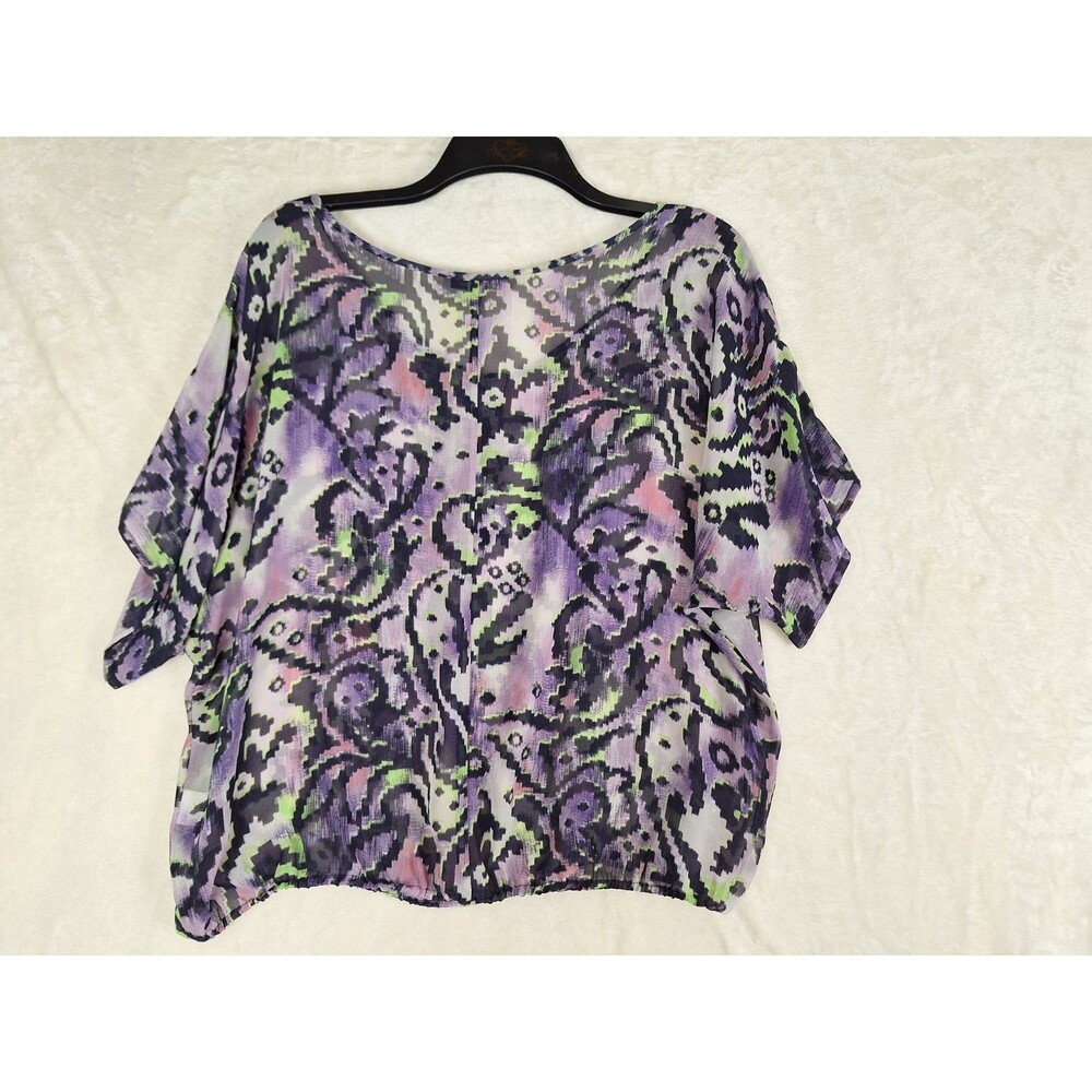 Quintessential Women's Large Top Paisley Cropped Sheer Dolman Buttons Boxy Retro - Picture 10 of 11